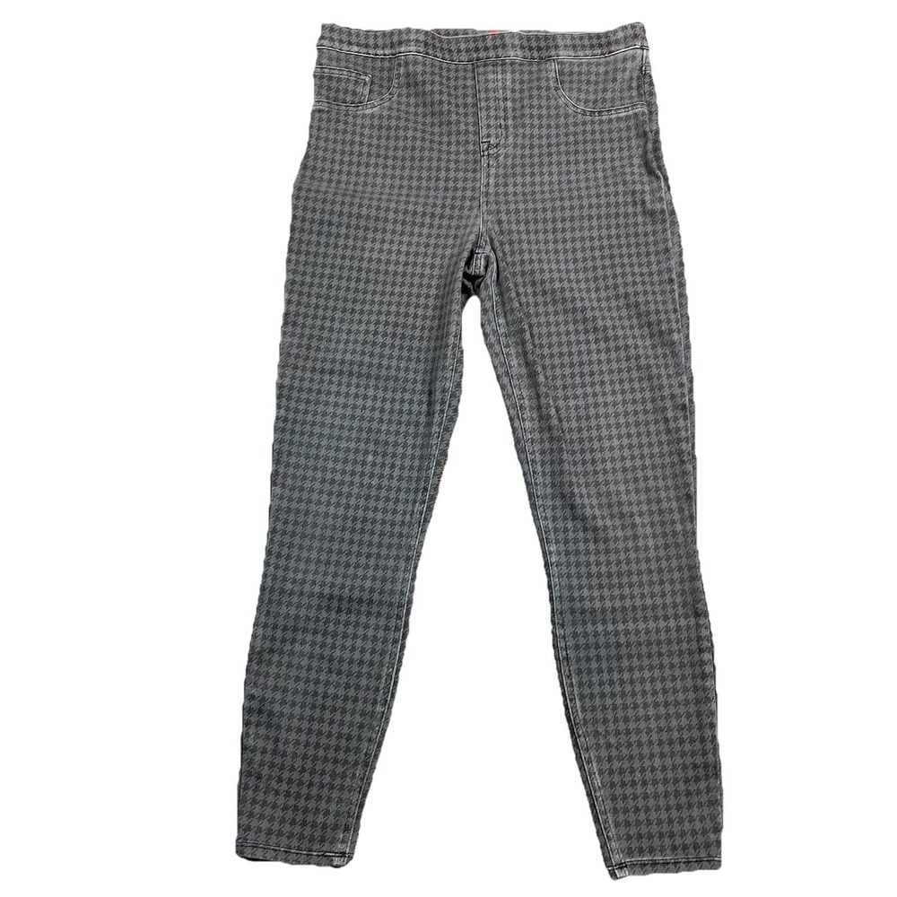 Spanx Womens Ankle Straight Leg Denim Jeans Gray Houndstooth XL Skinny Stretch